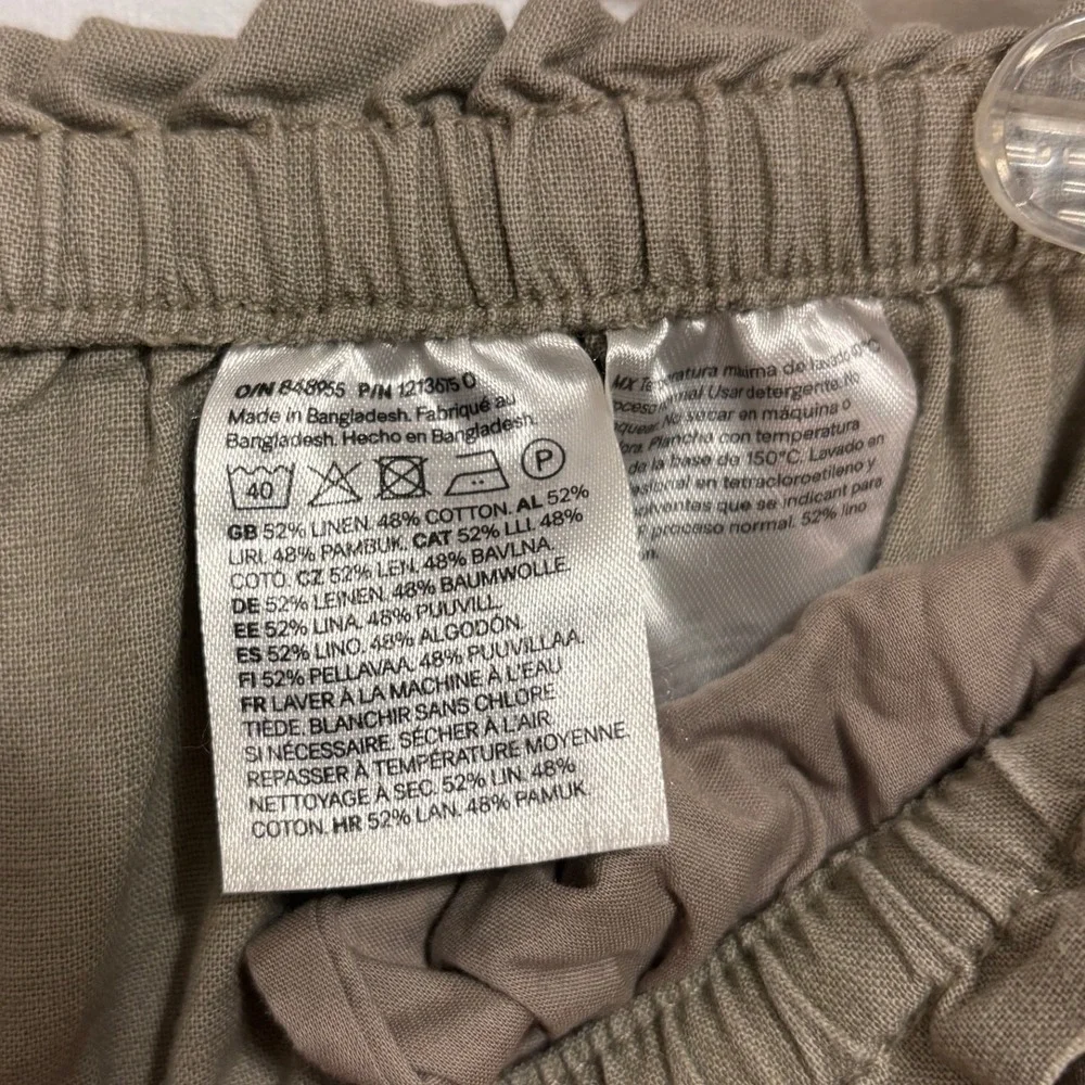 H&M Wide Leg Pants Women XS Taupe Linen Blend Paperbag Waist Casual Boho Coastal